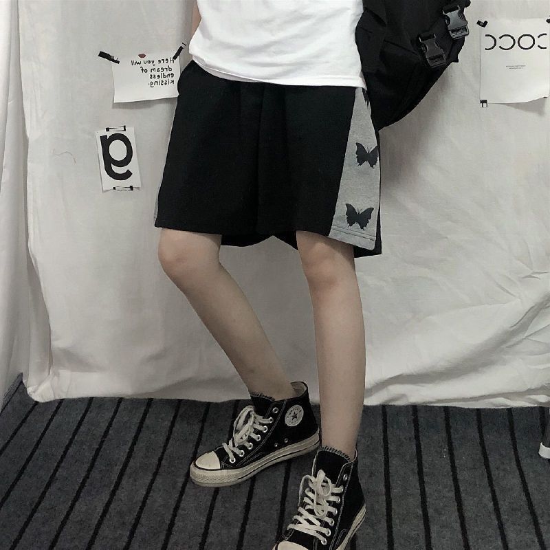 Korean style retro butterfly patchwork pants men's summer 2024 New loose all-match straight wide-leg shorts casual pants fashion