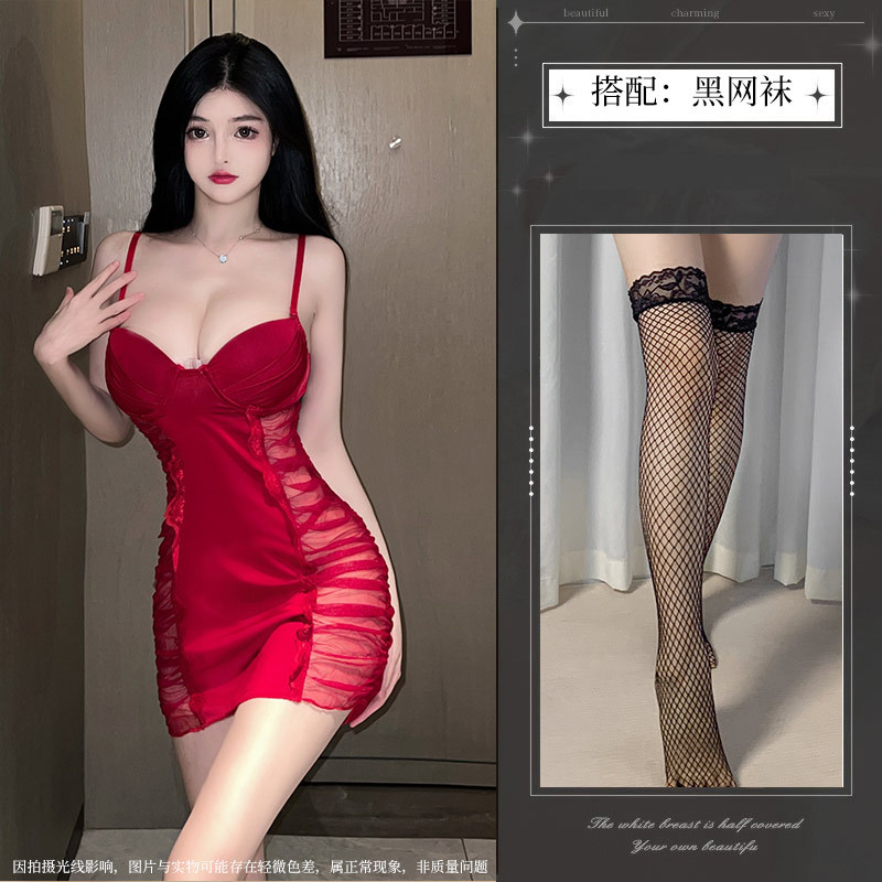 버건디 + 블랙 망사 스타킹