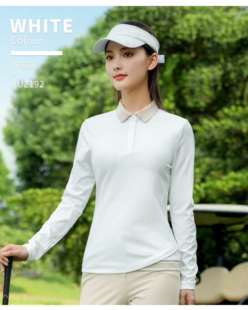 Áo polo nữ golf PGM dài tay cổ bẻ viền tương phản co giãn mềm mại — Áo đen [nút cài ve áo/viền có gân tương phản/co giãn và mềm mại] YF838 chi tiết 6