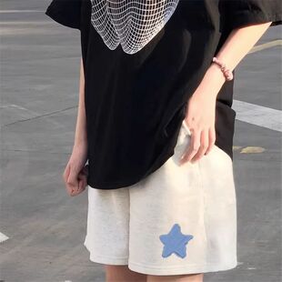 Shorts, summer trousers for students, high waist, loose straight fit