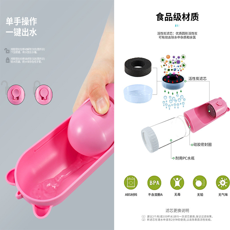 Suministros para mascotas perro portable filtro de carbón activado backflow alta temperatura resistente retractable PET agua taza