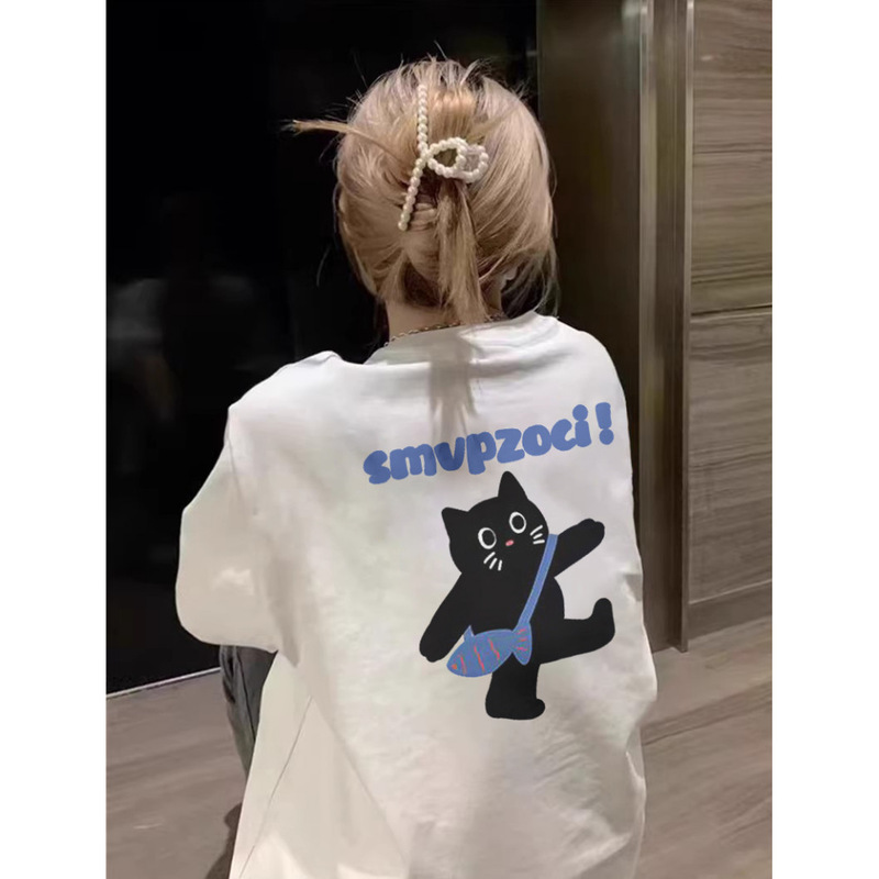 White Short-Sleeved T-Shirt for Women 2025 New Popular Summer Pure Cotton Off-Shoulder Design American Half-Sleeved Loose Top