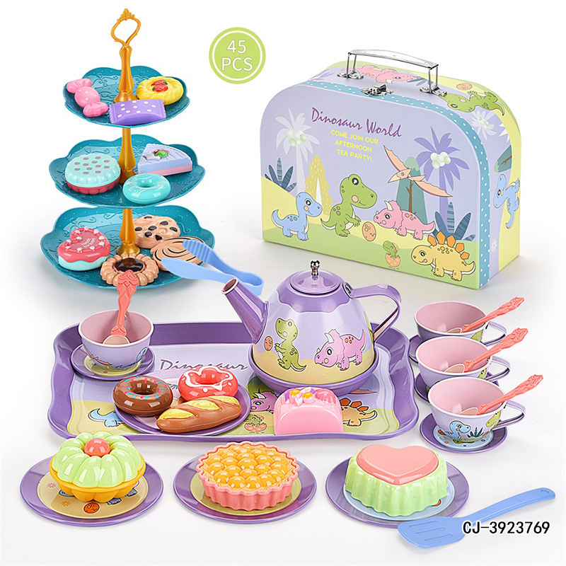 ままごと子供用アフタヌーンティーデザートセットピンク花ブリキケーキ海洋茶器ギフトセット|undefined