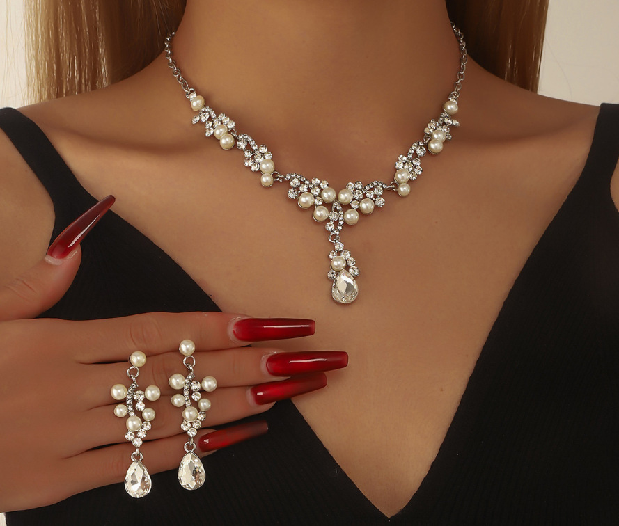 Fábrica de venta directa aleación de diamante de boda collar pendientes joyas de boda joyas de banquete joyas de dama image 19