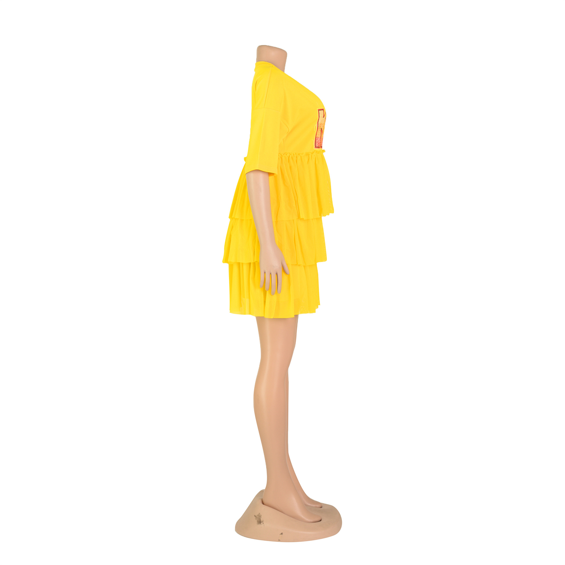Women Clothing Printed Tiered Dress Mesh Dress T shirt Dress Summer