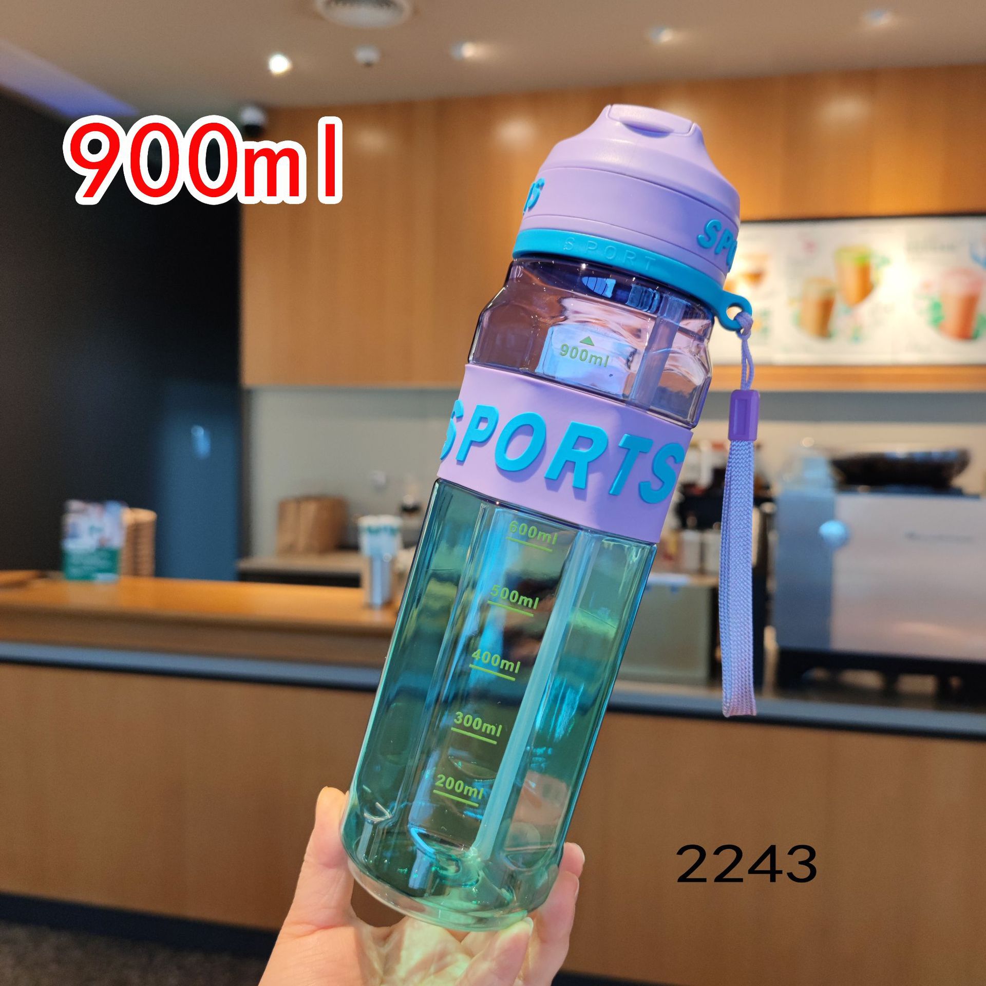 Nueva botella de agua de color transparente, pajita de alto valor, taza de agua de plástico, cuerda portátil, deportes al aire libre, botella de fitness