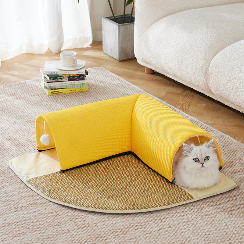 Alfombra para mascotas de primavera y verano, nido túnel para gatos, nido para mascotas, nido para gatos de juego de auto-placer de gran tamaño todo en uno, canal transfronterizo