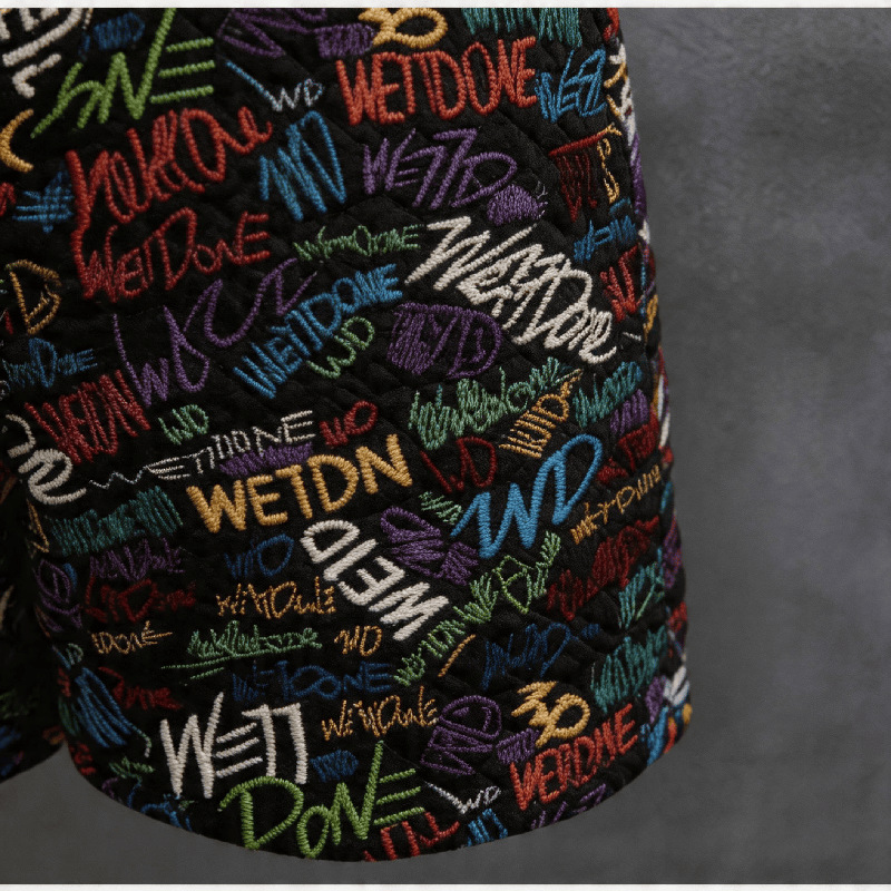Retro Full Print Graffiti Lettering Men's Summer Shorts, High Street Loose Fit Straight Leg 5-Point Shorts_viptrois.com