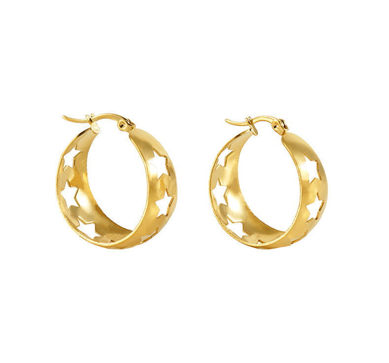1 Pair Retro Star Hollow Out Stainless Steel 18k Gold Plated Hoop Earrings display picture 4