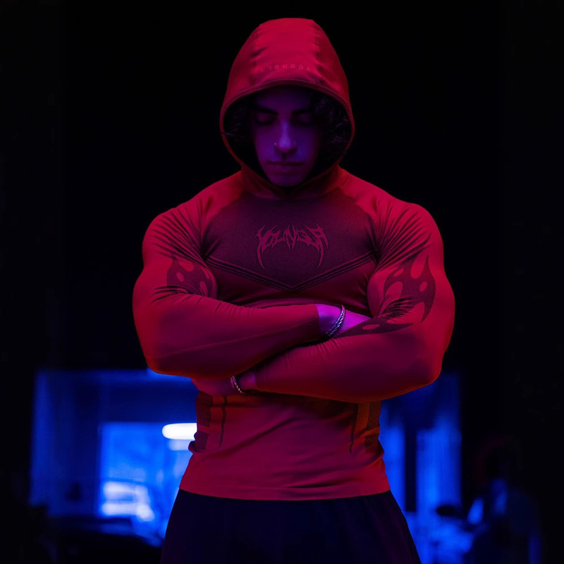 YOUNGLA Warrior Skinny Hoodie Jogger Gym Sports Fitness Stretch Sweatshirt Training Coat