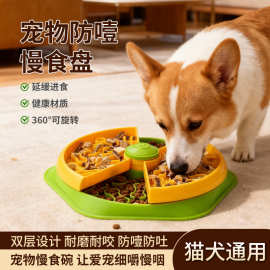 跨境宠物分层慢食碗转盘漏食旋转喂食器狗狗猫咪饭训练temu亚马逊