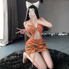 林林婷情趣内衣女挑逗露背毛衣性感激情套装免脱小胸制服睡衣2832