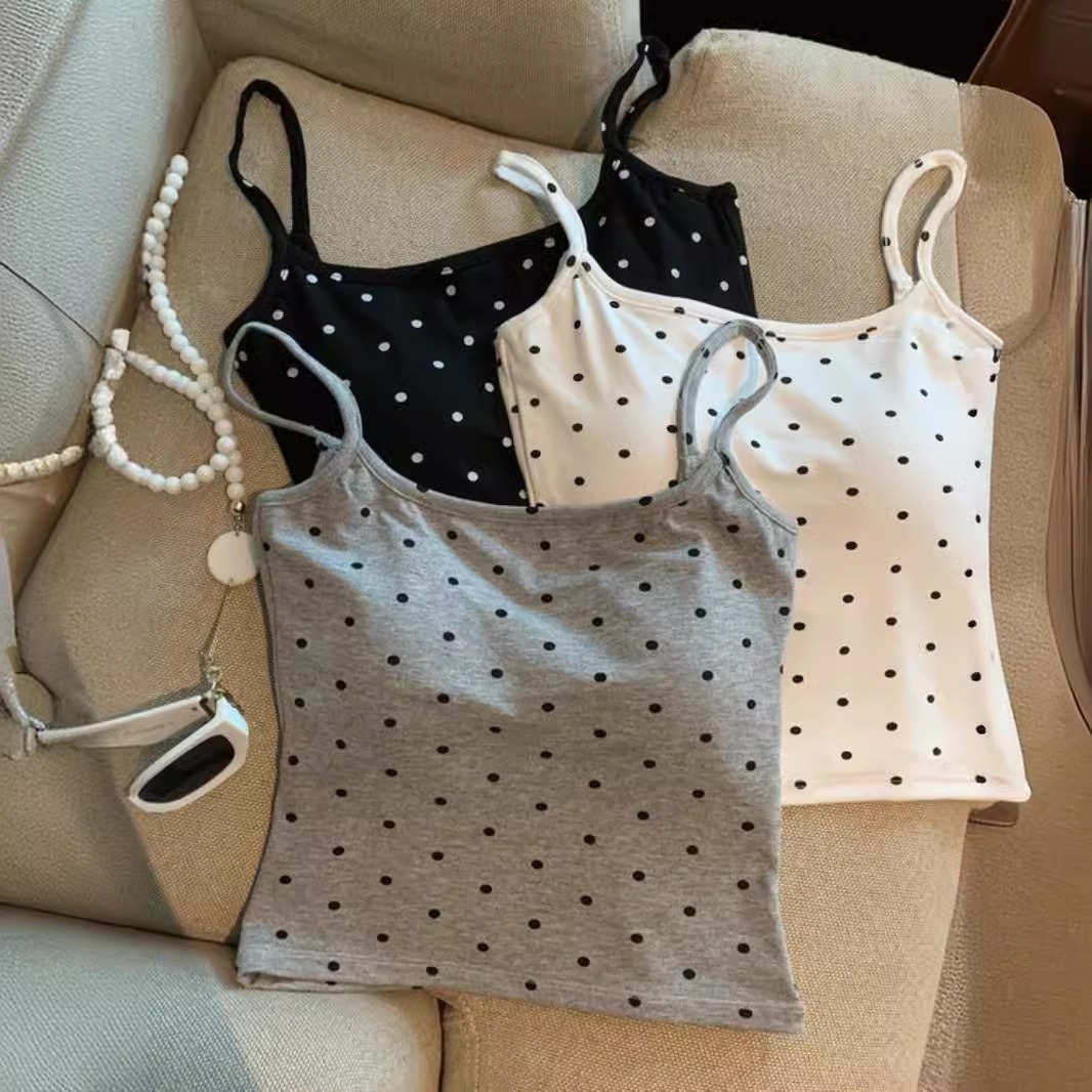 Spice Girls Pure Want Wave Point Backless Small Camisole Women's Outer Wear Inner Wear Slim Base Top with Chest Pad Strapless Top for Summer