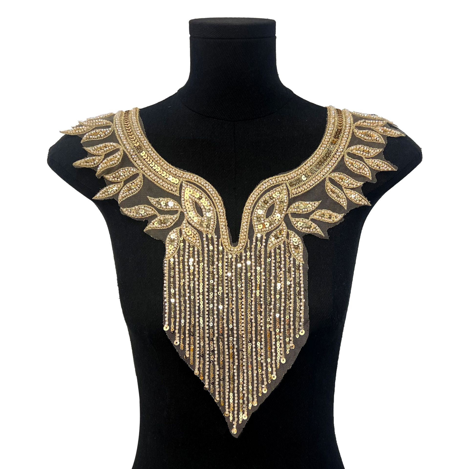 Exquisito cuello dorado, pegatinas decorativas, bordados con lentejuelas, vestidos artesanales, vestidos, zapatos y sombreros, accesorios de bricolaje