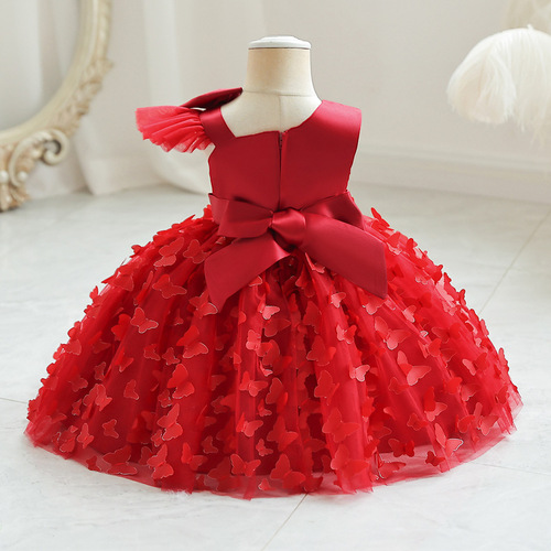 Girls dress summer evening dress evening dress butterfly decorative mesh princess dress sleeveless short dress speech performance dress