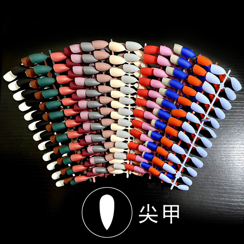 Pointed nail piece solid color matte matte whole fake nail wearing nail nail nail nail patch finished detachable Pointed nail piece solid color matte matte whole fake nail wearing nail nail nail nail patch finished detachable