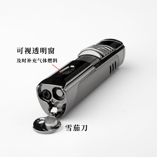Cross-border exclusive JOBON China three-stroke lighter transparent visible gas tank blue flame cigar lighter wholesale