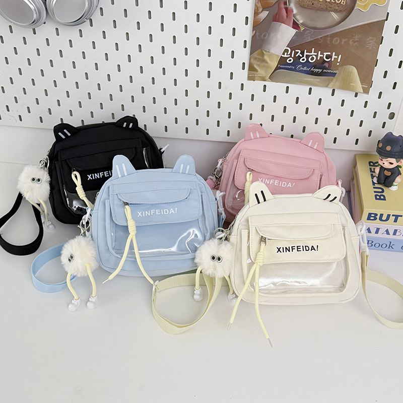 New lightweight crossbody bag for female students, high aesthetic value, cute cat design, casual shoulder bag, large capacity, cute girl's bag