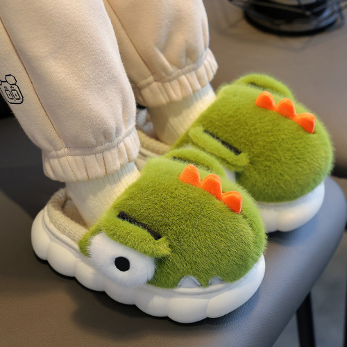 Children's Cotton Slippers Winter Boys Dinosaur Indoor Warm Footbed for Girls and Babies Plush Cotton Shoes