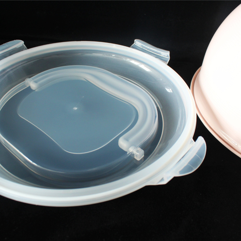 Tres piezas PP gran almacenamiento portátil tazón de ensalada redonda caja de preservación de color sólido sellado caja de plástico de fijación