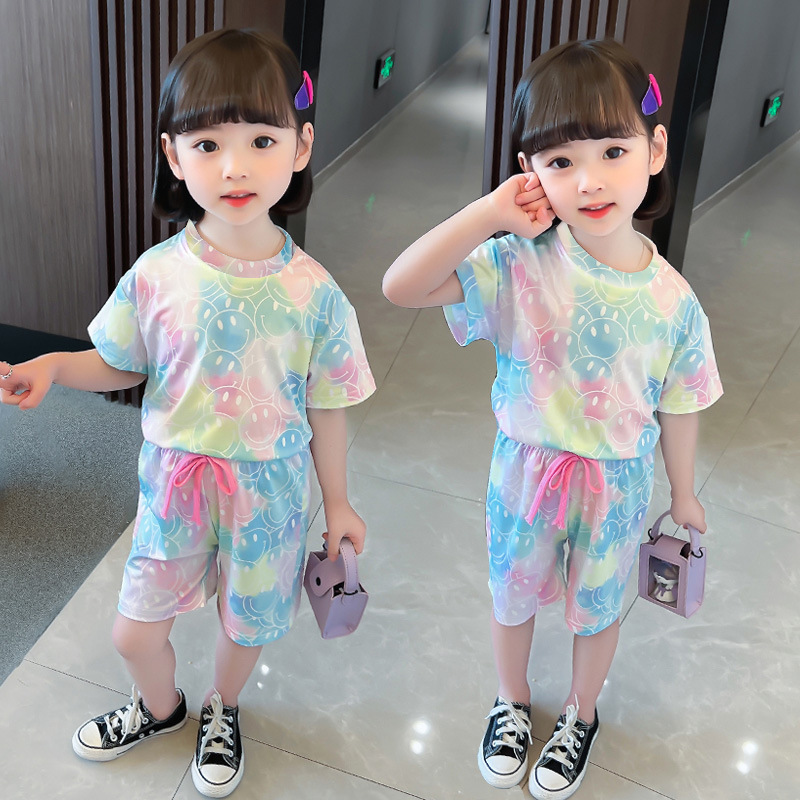 Summer Korean Style New Style Home Clothes for Boys and Girls Children Air-conditioning Clothes Thin Short-sleeved Sports All-match Top Set