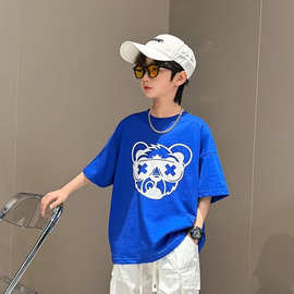 童装男童夏季2024新款中大童韩版洋气休闲宽松印花字母上衣男孩潮