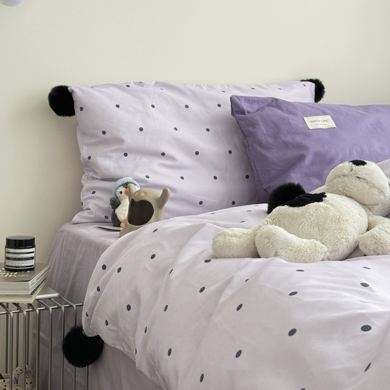 Cama de punto de onda púrpura de cuatro piezas de algodón 100% algodón pequeño edredón fresco simple sábanas de cama de tres piezas