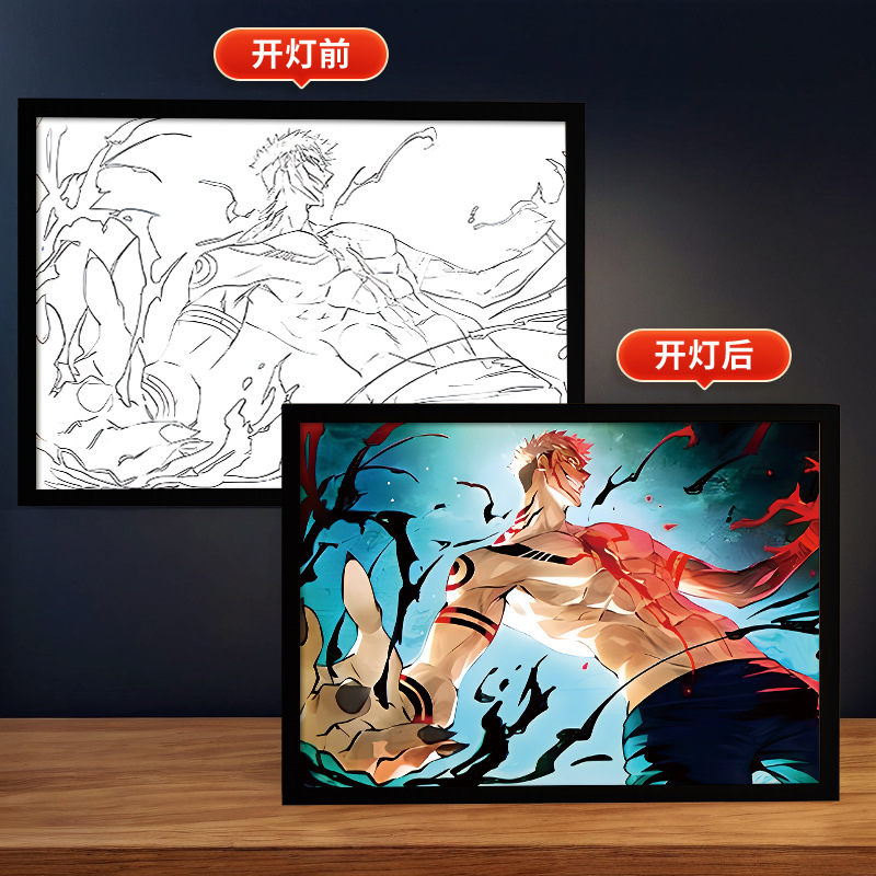 クロスボーダー呪術戦闘黒光絵画寝室雰囲気発光装飾画DIYアニメスケッチクリエイティブデコレーション