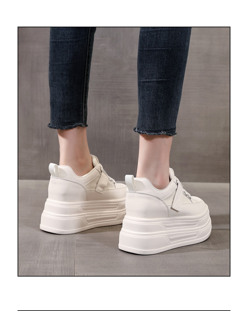 Giày sneaker nữ đế dày tăng chiều cao 9,5 cm, dây Velcro trắng phong cách thể thao — màu be chi tiết 16