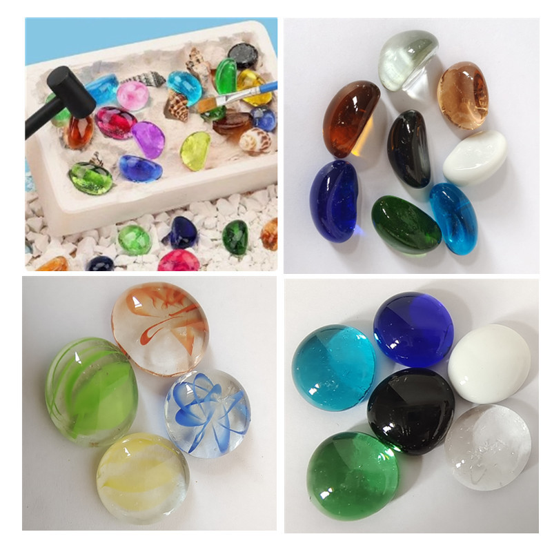 挖宝雨花石儿童盲盒玻璃雨花石挖宝玩具腰果石炫彩雨花石玻璃扁珠