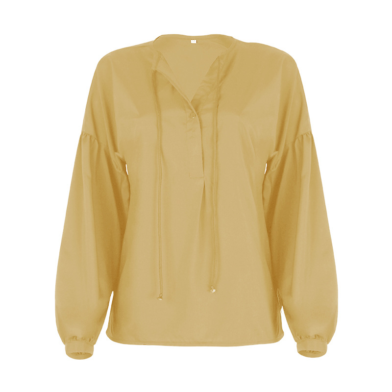 solid color V-neck horn-sleeved casual top NSKX36815
