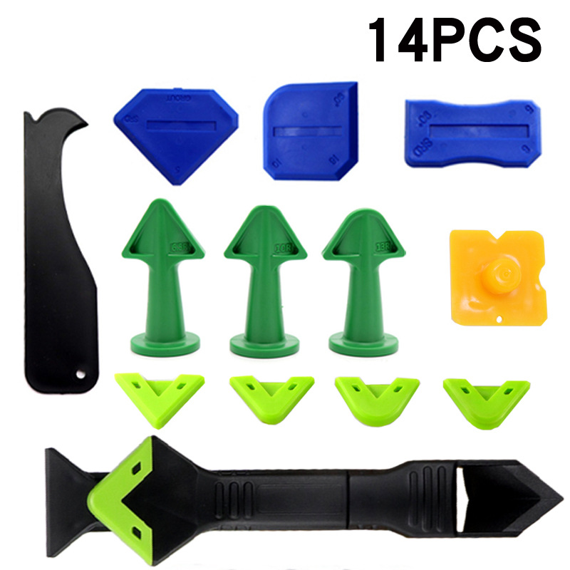 跨境14件套袋装3合1塑料刮刀刮胶器美缝喷嘴涂抹刮板密封填缝工具