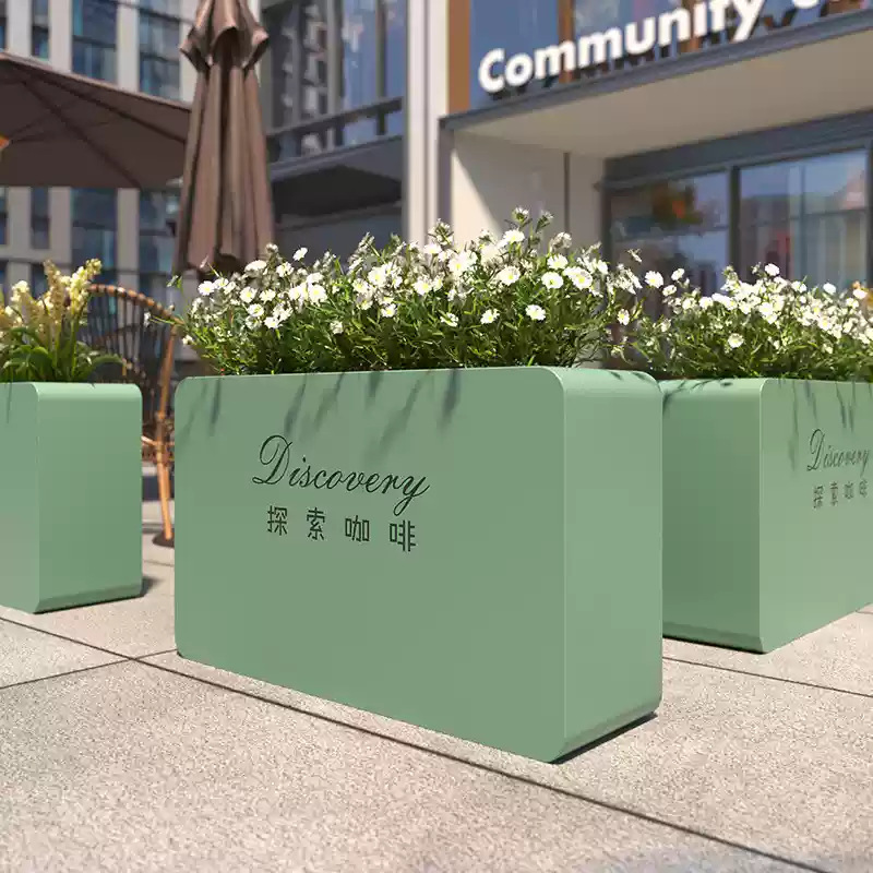 Caja de flores de acero inoxidable al aire libre combinación de cama de flores móvil divisoria de péndulo exterior departamento de ventas valla municipal caja de plantación de tanque de flores