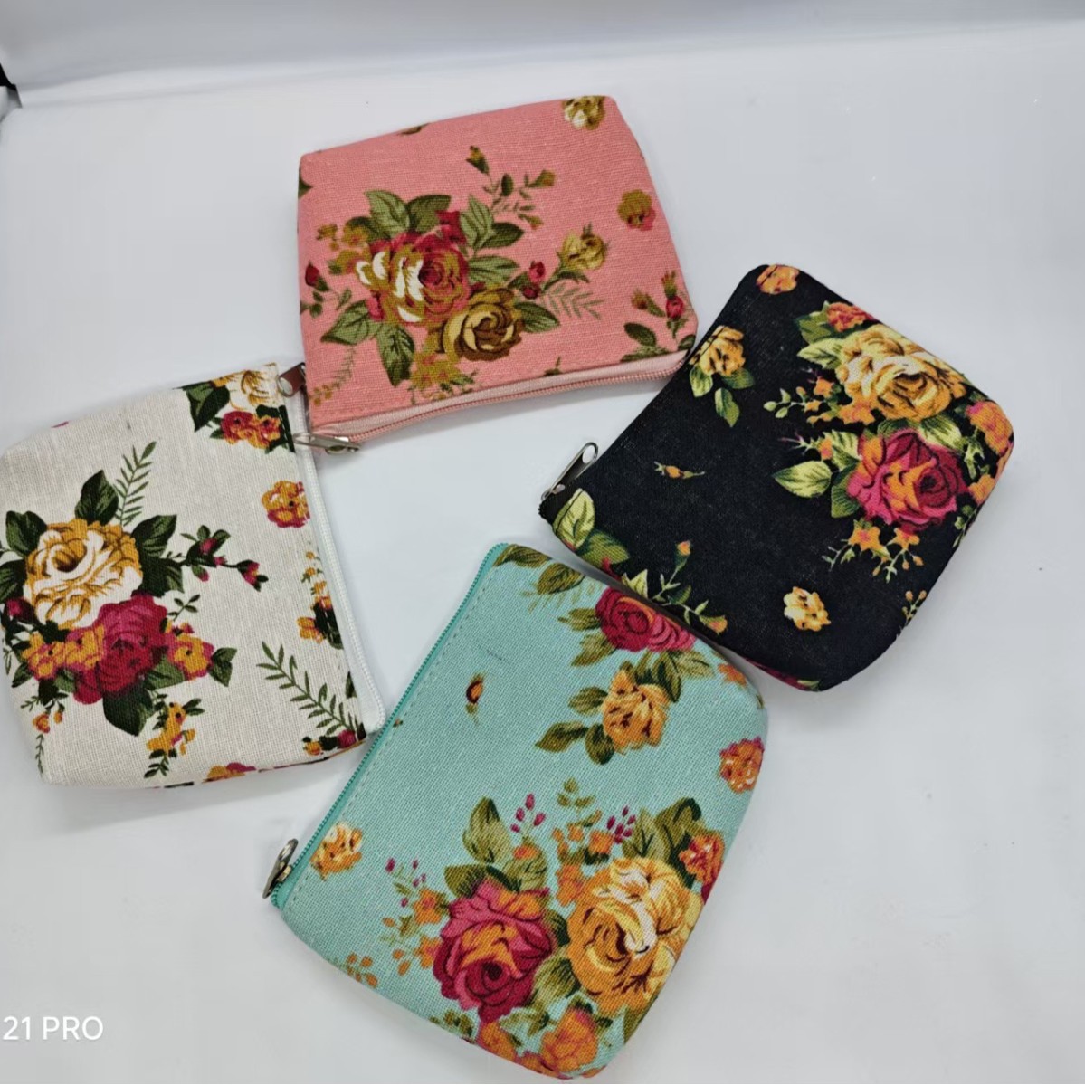 4inch Unlined Rose Flower Zipper Coin Purse Clutch Small Bag
