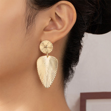 跨境热卖大款几何耳钉吊坠 女简约时尚网红潮流金属树叶耳饰批发