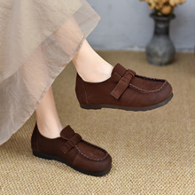 2025春新款复古文艺范舒适百搭手工缝线头层牛皮单鞋真皮女鞋软底