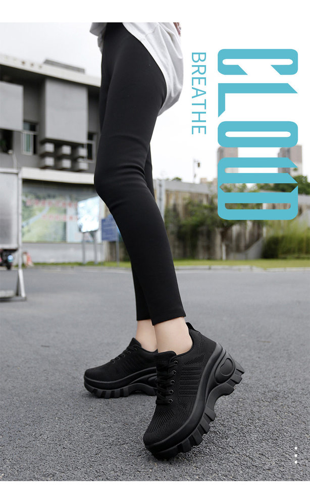 Giày sneaker nữ lưới thoáng khí đế dày tăng chiều cao, gót 3-5 cm — 1695 Màu đen, 1695 màu xám chi tiết 5
