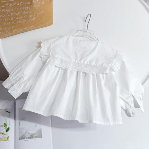 2023春新款童装女童小兔子衬衫儿童白色衬衣娃娃领上衣宝宝娃娃衫