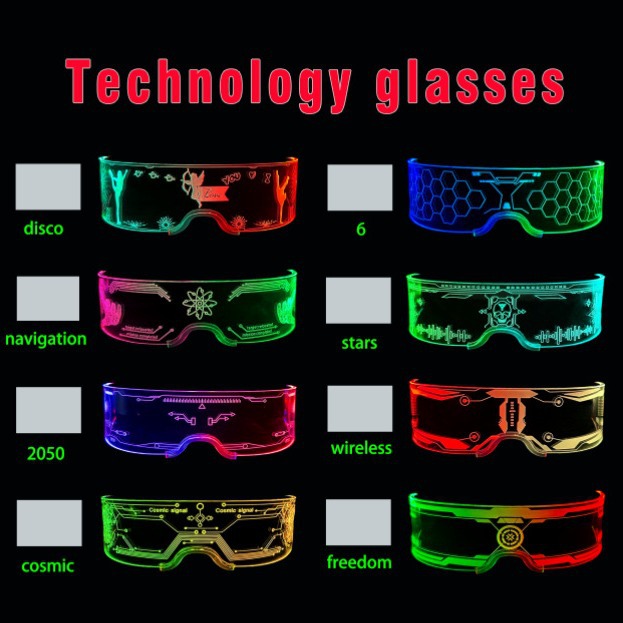 Gafas LED de ciencia ficción con un toque tecnológico, estilo cyberpunk, coloridas, para discoteca, gafas deslumbrantes, a la moda