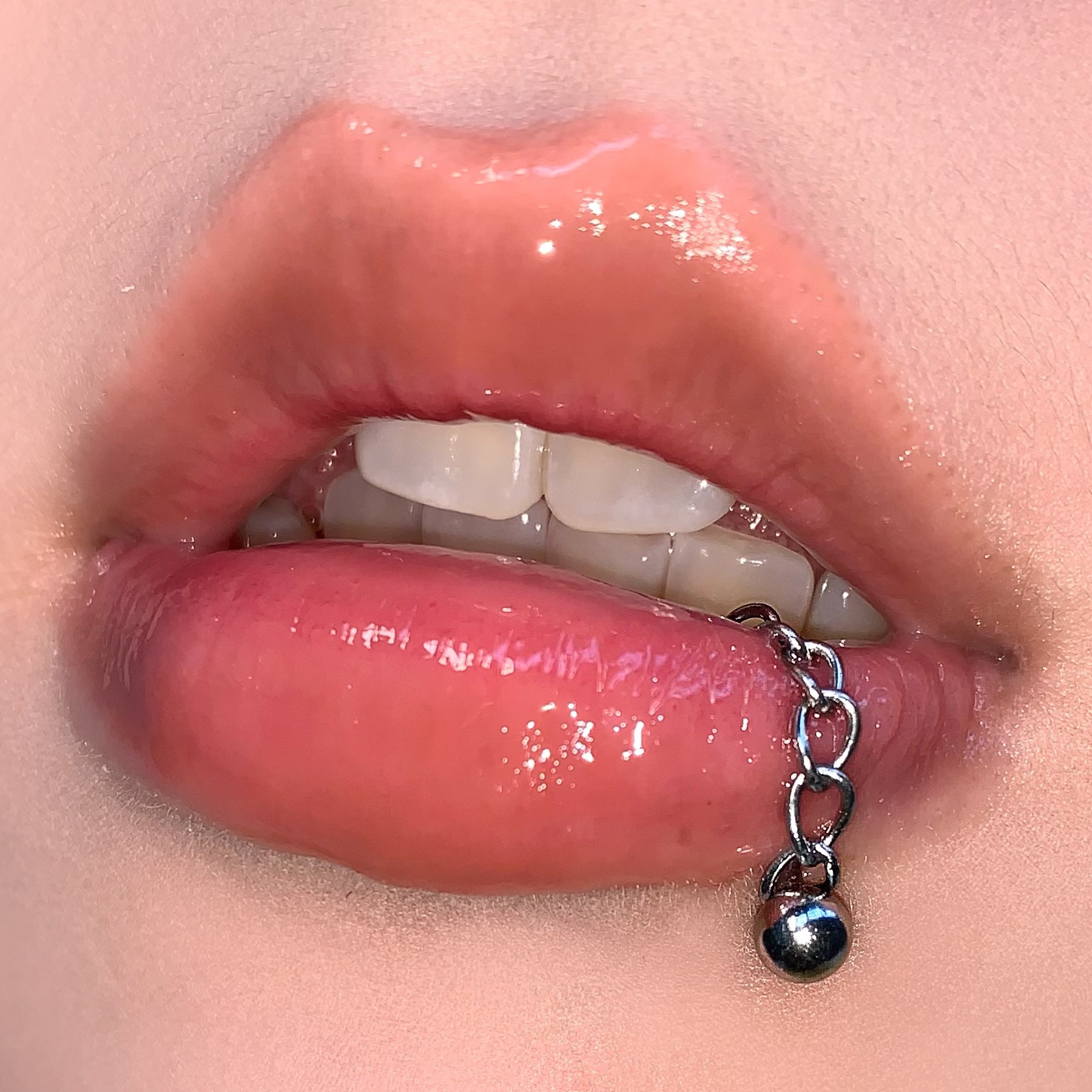 Labret stud lip piercing jewelry styling detail