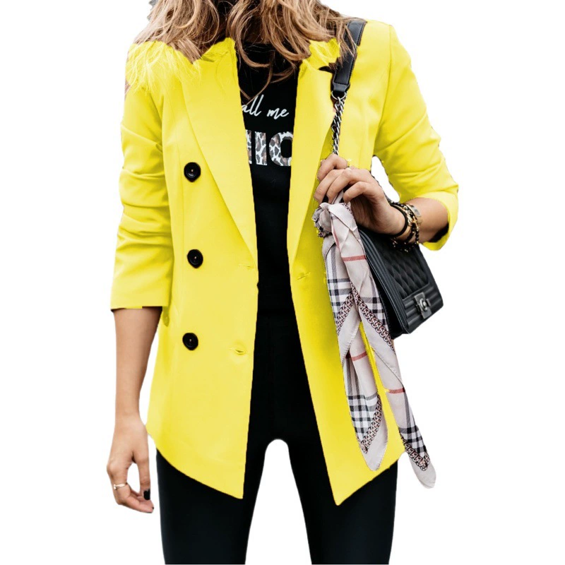 2024EBAY AliExpress желает осенне-зимний новый однотонный двубортный костюм на пуговицах с длинными рукавами, маленькая куртка, женский кардиган