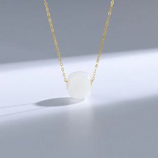 18K Gold New Hetian Jade White Jade Au750 Necklace Women's Simple Design Necklace Xiaohongshu Hot Style