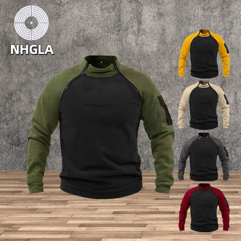 Manufacturers cross-border European and American collar men's sweater spring and autumn loose double sleeve color matching outdoor warm breathable tactical men's clothing Manufacturers cross-border European and American collar men's sweater spring and autumn loose double sleeve color matching outdoor warm breathable tactical men's clothing