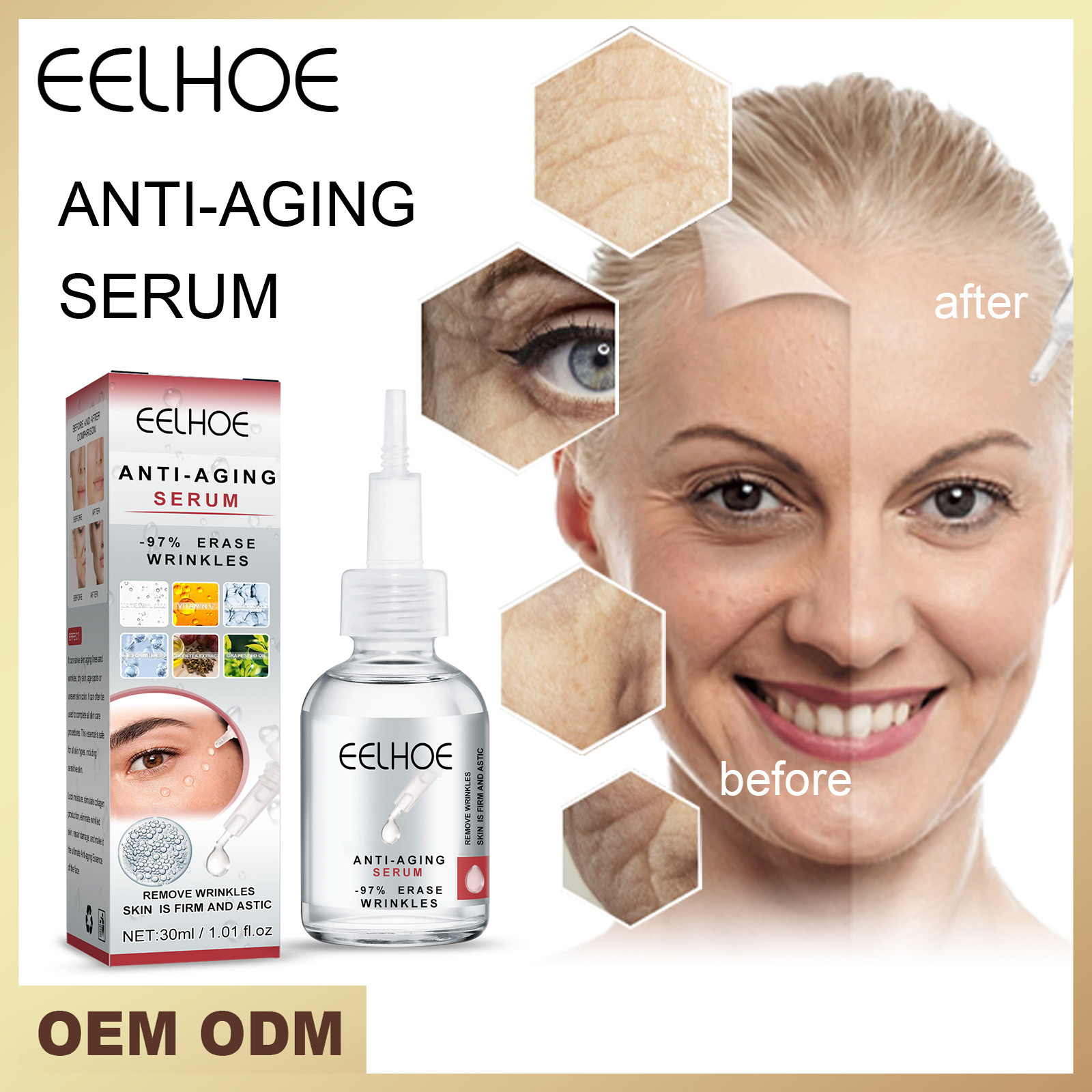 EELHOE Deep Anti Wrinkle Liquid Lifting facial reafirmante, desvanecimiento de líneas finas, esencia antienvejecimiento, hidratante y para el cuidado de la piel_voghion.com