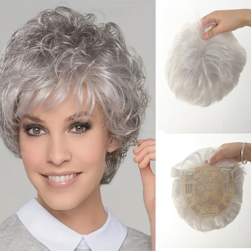 여성용 짧은 부분 가발 (흰색)