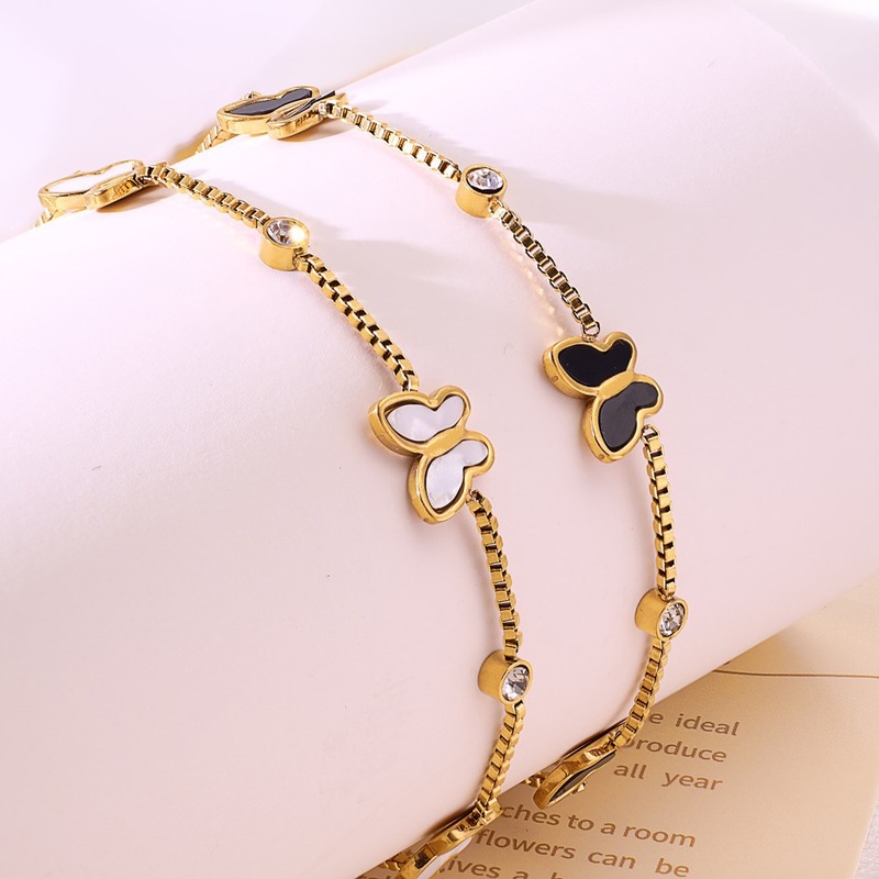 New titanium steel bracelet black and white shell butterfly bracelet drawstring design personalized fashion color-free bracelet