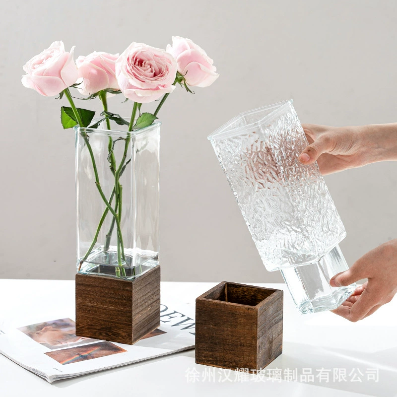 Простая креативная квадратная деревянная стеклянная ваза с цветочной компонкой светлая роскошная мебель обеденный стол гостиная спальня высокого уровня оптовая продажа