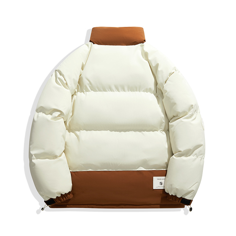 Streetwear Herren-Steppjacke – Farbblock-Steppjacke mit Stehkragen (M-4XL, Schwarz/Beige/Grün/Oliv, Obermaterial und Futter aus Polyester)_voghion.com