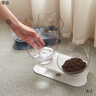 Cat Bowl Protects Cervical Spine, Double Bowl, Two-In-One Slanted Mouth Cat Food Bowl, Cat Food Bowl, Cat Supplies, Food Storage, Pet Large Capacity