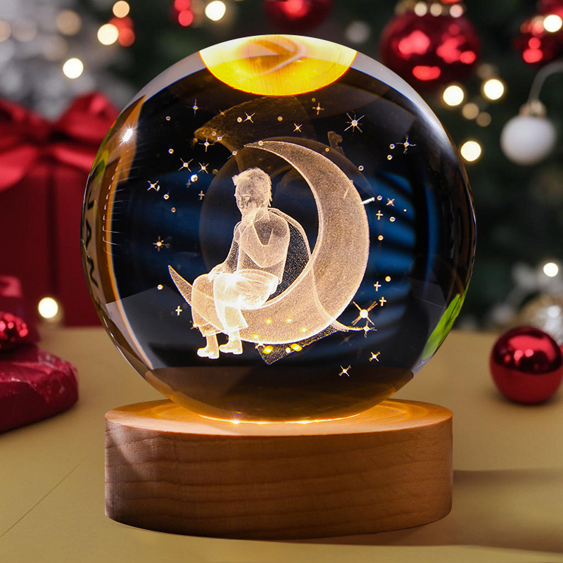 Astronauta luminosa bola de cristal lámpara de noche 3D escultura decoración de mesa para reuniones de estudiantes regalos personalizados
